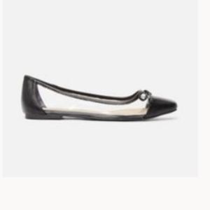 Clear and black vegan ballet flat with flat tip and bow very unique